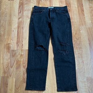 We The Free Black Straight Leg Jeans with Distressed Knees